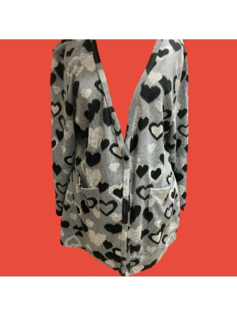 DILI for your apparel Cardigan platonic heart print M/L gray and black - Picture 2 of 9